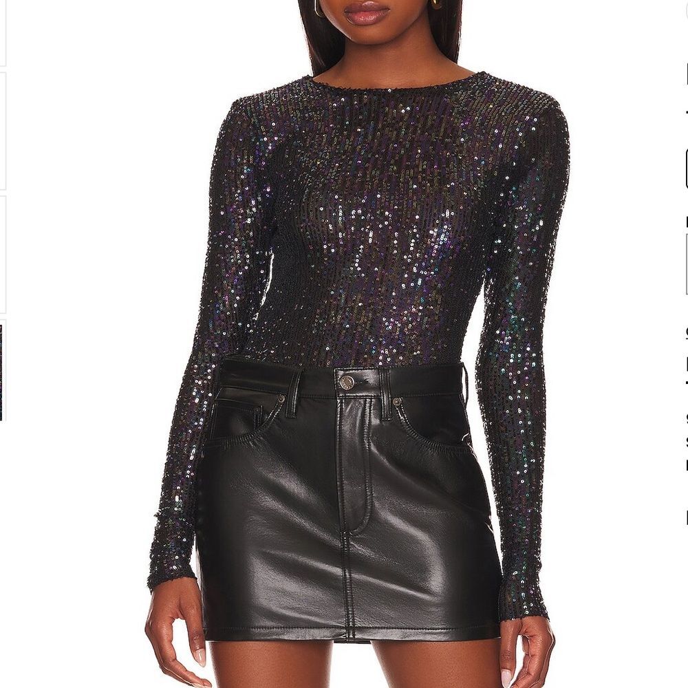 New free people gold rush black sequin long sleeve top